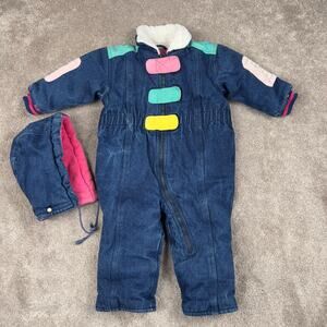 Vintage Denim Jumpsuit Tootsie Roll Long Sleeve Size 2T Snowsuit Coat